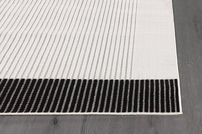 Modern Micro Loop Indoor Area Rugs for Living Room Bedroom Kitchen Geometric Striped Black-White 8x10 Luxury Durable Low and High Pile Non-Shedding Stain Resistant Soft Area Carpet 8 x 10