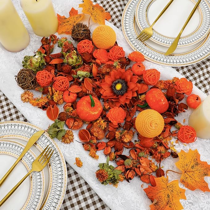 Nuanchu 140 Pcs Fall Potpourri Bags Potpourri Bowl Filler Decor Decorative Balls Vase Bowl Filler Assorted Dried Flowers Rattan Wicker Balls for Home Decor Centerpiece, No Scent