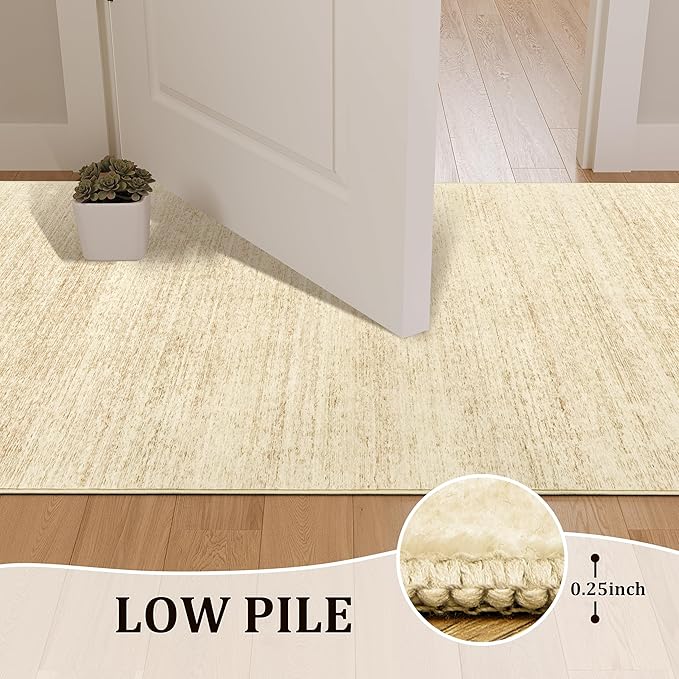 Art&Tuft Runner Rug 2x5 Non-Slip - Low-Pile Washable Runner Rug for Hallway, Soft Distressed Carpet Runner for Bedroom Bathroom Kitchen Laundry Living Room, Brown