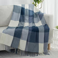 Buffalo Plaid Twin Blanket for Couch with Tassels,60"X80" Soft Lightweight Knitted Boho Decorative Blankets for Bed and Sofa Blue