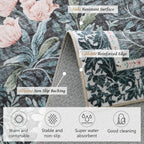 Washable 9x12 Area Rug - Light Green Vintage Floral with Ornate Border, Soft Low Pile Carpet for Living Room, Dining Room Under Table, Bedroom Non-Slip, Stain Resistant & Durable