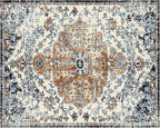 MICRODRY - Area Rug, Low-Profile Design for Sleek, Bulk-Free Look. Machine Washable, Stain-Resistant, Skid-Resistant, Ideal for Bedroom, Living Room, Kitchen, or Entryway, 8x10', Yasmin (Blue/Rust)