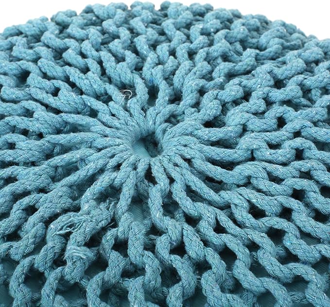 Nahunta Knitted Round Pouf - Cotton - Aqua