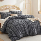 Bedsure Boho Duvet Cover Queen Size, Soft & Comfortable Elegant Design Boho Bedding for Decoration, Machine Washable Comforter Cover for All Seasons,Includes 1 Duvet Cover & 2 Pillow Shams,Dark Grey