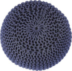 REDEARTH · Round Pouf Foot Stool Bean Bag Ottoman - Cable Knitted Cord Boho Pouffe - Poof Accent Bean Bag - Handmade by Artisans for Living Room - Bedroom (19.5"x19.5"x14") - Navy Blue, Set of 2