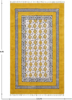 Flatweave Kilim Runner 2.6x4 Cotton Runner Floral Design Yellow Beige Hand Block Printed Cotton Rug Thick 0.19" Handmade Boho Indoor Outdoor Rugs for Kitchen Bedside Enterway Idea