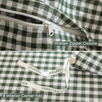 MooMee Gingham Duvet Cover Set 100% Washed Cotton Linen Like Textured Breathable Durable Soft Comfy Modern Checkered Design (Mini Gingham Forest Green, King 104"x90")