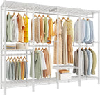 Raybee Clothing Racks for Hanging Clothes,Heavy Duty Clothes Rack with Shelves,Portable Closet Adjustable,76" W x 77" H x 18" D,Max Load 1150lbs,White