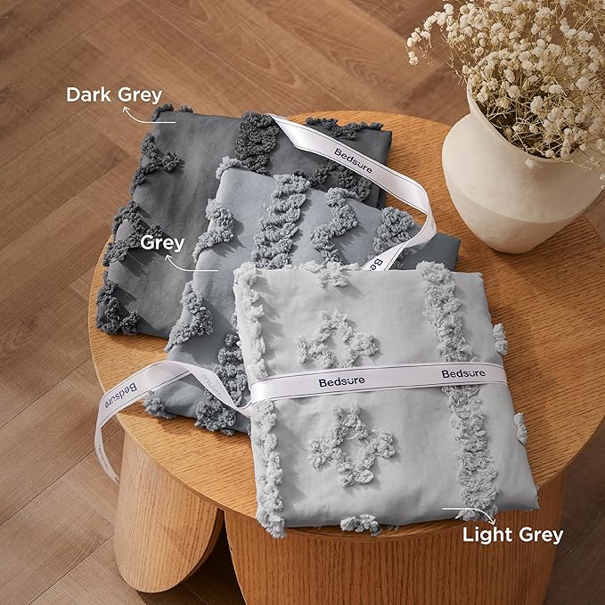 Bedsure Tufted Boho Comforter Set King Size - Dark Grey Boho Bed Set, GentleSoft™ 3 Pieces Farmhouse Shabby Chic Embroidery Bedding, Gifts for Woman, Soft Jacquard King Comforter for All Seasons
