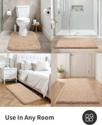 ILANGO Beige Bathroom Rugs 70" × 24" Non Slip & Super Absorbent Extra Thick Soft, Washable Bath Carpet Runner for Floor, Microfiber Plush Shaggy Bath Mats with Rubber for Bedroom Bathtub Shower Room