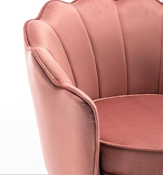 Velvet Barrel Accent Chair with Scalloped Silhouette and Gold Metal Legs, Decorative Piece Suitable for Traditional, Modern, and Contemporary Spaces, Rose