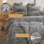 XeGe Plush Shaggy Duvet Cover Set, Luxury Ultra Soft Velvet Fluffy Bedding Sets 2 Pieces(1 Faux Fur Furry Comforter Cover + 1 Fuzzy Faux Fur Pillow Case), Zipper Closure (Twin, Light Gray Ombre)