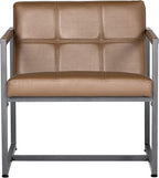 Studio Designs Home Modern Accent Chair Camber Mid-Century, Pewter Grey Metal Frame & Caramel Brown Leather