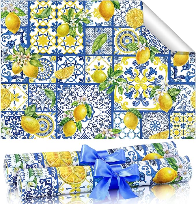 BBTO 20 Sheet Scented Drawer Liners for Dressers 15.8" x 22" Scented Fragrant Cabinet Paper Liners Non Adhesive Drawer Paper Mats for Bedroom Home Closet Shelves(Lemon)