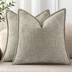 decorUhome Chenille Throw Pillow Covers 24x24 Set of 2, Thick Textured Slubby Neutral Decorative Pillow Covers with Elegant Design for Couch, Sofa, Living Room, Light Brown