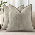 decorUhome Chenille Throw Pillow Covers 22x22 Set of 2, Thick Textured Slubby Neutral Decorative Pillow Covers with Elegant Design for Couch, Sofa, Living Room, Light Brown