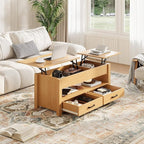 IDEALHOUSE 47.2" Coffee Table with Storage, Multi-Function Lift Top Coffee Table with Wooden Lift Tabletop, 2 Drawers and Hidden Compartment, Central Table for Living Room Home Office, Natural