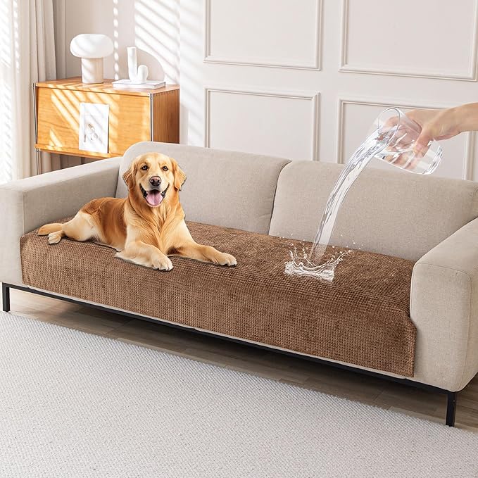 HAOMAIJIA Pet Couch Covers for Sofa Waterproof Couch Cover for Dogs Chenille Non Slip Sofa Covers Washable for 3 Cushion Couch Furniture Protector (Brown, 36.5" x 74" 1 Pack)