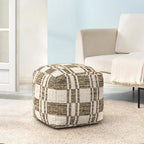 Anji Mountain Artisan Crafted Cotton Blend Pouf Ottoman | Versatile Floor Seating & Footstool for Living Room | Modern Boho Home Décor Accent | Filled Pouffe