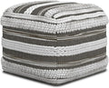 SIMPLIHOME Sommer Boho Square Pouf in Natural/Taupe Grey Handloom Woven Pattern for the Living Room, Bedroom and Kids Room