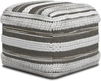 SIMPLIHOME Sommer Boho Square Pouf in Natural/Taupe Grey Handloom Woven Pattern for the Living Room, Bedroom and Kids Room