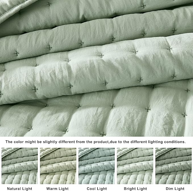 WDCOZY Sage Green Twin Quit Size Bedding Sets with Pillow Sham, Lightweight Soft Bedspread Coverlet, Quilted Blanket Thin Comforter Bed Cover for All Season, 2 Pieces, 68x90 inches