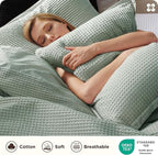 Bedsure Cotton Duvet Cover King - 100% Cotton Waffle Weave Sage Green Duvet Cover King Size, GentleSoft™ and Breathable Bedding Set for All Season, 3 Pieces, 104"x90"