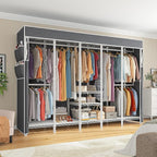 Raybee 90.6" W Clothes Rack with Cover Heavy Duty Clothing Racks for Hanging Clothes Extra Wide Portable Closet Loads 1200LBS Freestanding Garment Rack for Bedroom, White