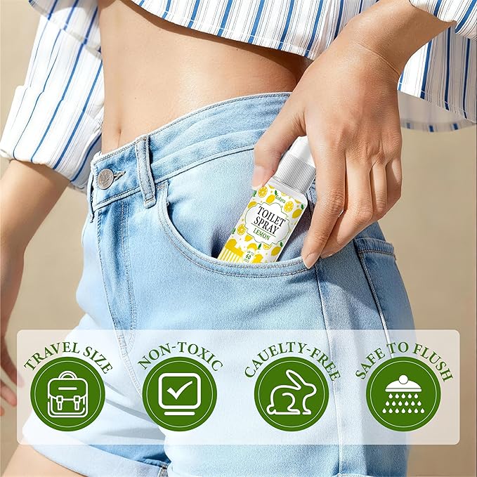 Toilet Spray, Bathroom Odor Eliminator, Each 1 Fl Oz Travel Size, Air Freshener Spray for Bathroom Deodorizer, 5 Pack Travel Essentials - Lemon, Gardenia, Freesia, Green Tea, Lavender