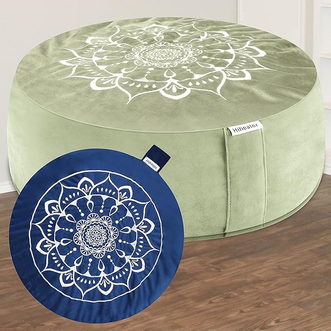 Hihealer Meditation Cushion, Traditional Tibetan Meditation Pillow Velvet Cover - Large Floor Cushion Seating for Adults - Yoga Buckwheat Bolster for Women、Moms
