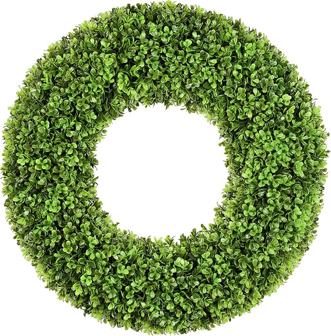 DDHS 20''Boxwood Wreaths for Front Door，Artificial Spring Wreaths for Farmhouse Wedding Green Year Round Indoor Outdoor for Fall Summer Christmas Wreath Home Decorations-Green