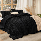 Bedsure Tufted Boho Comforter Set Oversized Queen - Black Boho Bed Set, GentleSoft™ 3 Pieces Farmhouse Shabby Chic Embroidery Bedding, Gifts for Woman, Soft Jacquard Comforter for All Seasons
