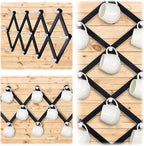 Dseap Accordian Wall Hanger: 16” High Wooden Wall Expandable Coat Rack, Hat Rack Holder, Accordion Hook for Baseball Caps, Coats, Mugs, 13 Peg Hooks, Black & White