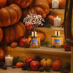 COCORRÍNA Reed Diffuser - Morton Pumpkin Harvest Reed Diffuser Set with 8 Sticks & Preserved Baby's Breath, Reed Diffuser for Home Bathroom Shelf Decor