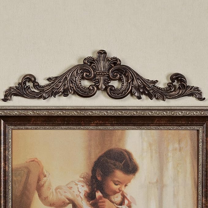 Salvatar Wall Art Topper | Wide Picture Design | Antique Bronze Metallic Finish | Openwork Acanthus Leaf Scrolls with Ornate Fleur De Lis | Hang Alone or Above Artwork or Framed Family Photographs