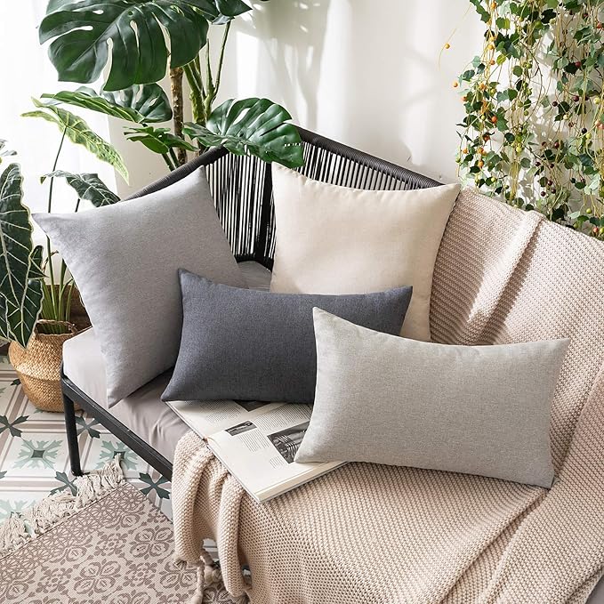 MIULEE Pack of 2 Decorative Outdoor Solid Waterproof Throw Pillow Covers Euro Sham Faux Linen Garden Farmhouse Cushion Cases for Patio Tent Balcony Couch Sofa 24x24 Inch Beige