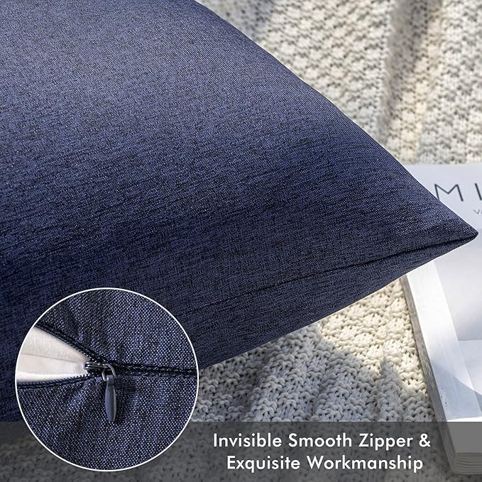 MIULEE Pack of 2 Decorative Outdoor Solid Waterproof Throw Pillow Covers Faux Linen Garden Farmhouse Cushion Cases for Summer Patio Tent Balcony Couch Sofa 16x16 Inch Navy