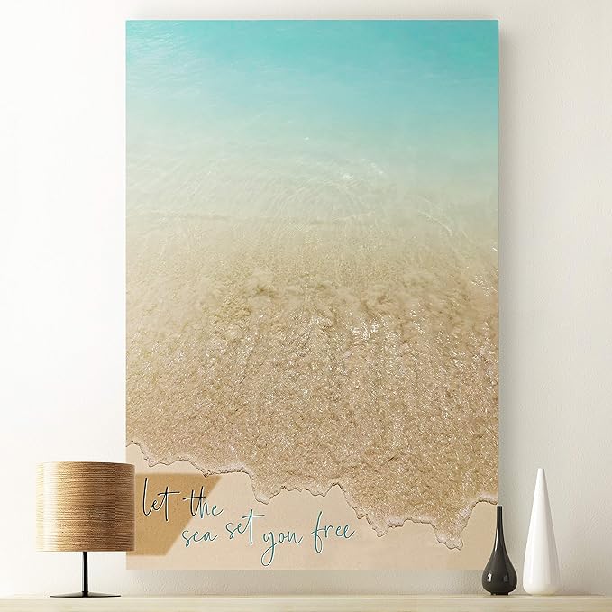 Renditions Gallery Canvas Motivational Wall Art Nature Paintings Decorations Sandy Beach Shore Romantic Scenic Wall Hanging Artwork for Bedroom Living Room Office Kitchen - 32"x48" LT06