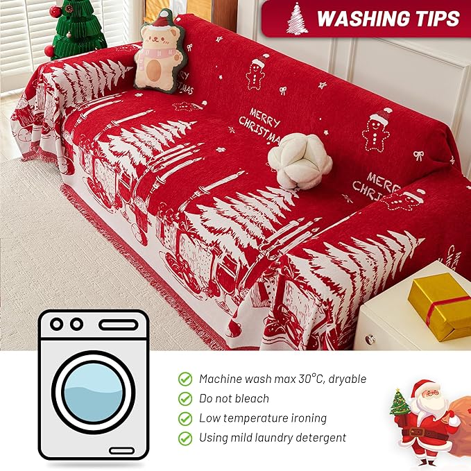 MYSKY HOME Christmas Couch Cover, Sofa Cover for 2 Cushion Couch, Non-Slip Soft Sofa Slipcover Protector, Sofa Covers Washable, Couch Covers for Sectional Sofa, Sofa Towel for Pet Cat Dog, 71" x 102"