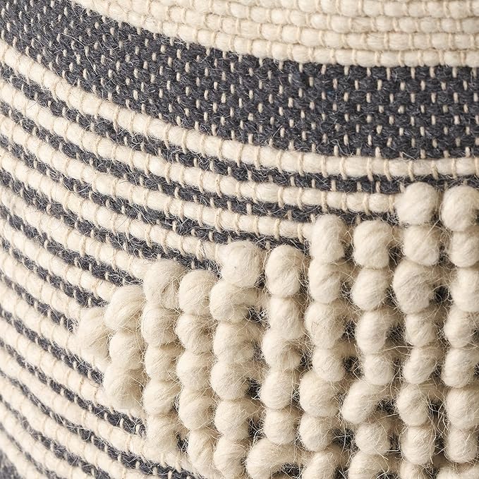Christopher Knight Home Lucknow Handcrafted Cylinder Pouf - White/Navy Blue