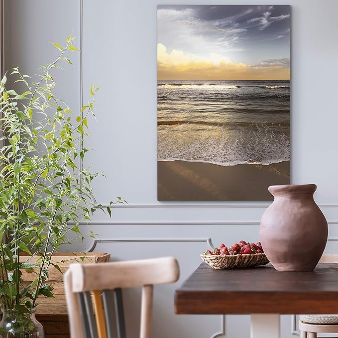 Renditions Gallery Canvas Wall Art Nature Modern Paintings Decorations Glam Evening Waves Romantic Scenic Wall Hanging Artwork Prints for Bedroom Living Room Office Kitchen - 12"x18" LT06