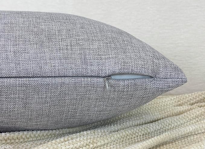 Aiking Home Woven Fine Faux Linen Throw Pillow Cover, Size 12"x24", Light Grey