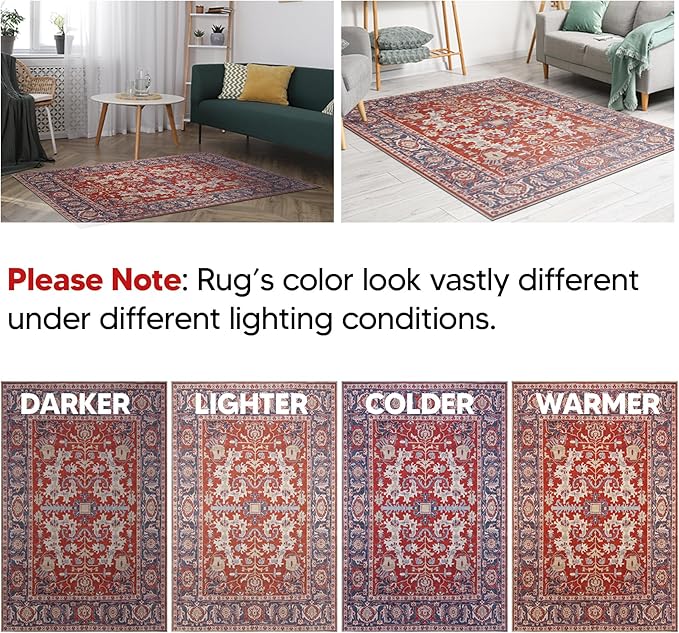 Keen Home Design 4x6 Rug - Machine Washable Area Rug with Non-Slip Backing, Ideal for Living Room, Dining Room, Bedroom - Vintage, Easy Clean, Durable, Low Pile Rug - (4' x 6')