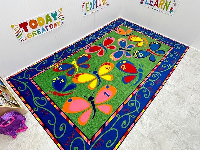KIDCARPET.COM Learning On The Fly Rectangle Classroom Rug | Bordered Area Rug for Preschool Daycare Learning, 7'6" x 12'