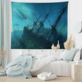 Ambesonne Nautical Tapestry, Dolphins Ruined Wreckage Underwater Sunken Ship Mystery Treasure, Fabric Wall Hanging Decor for Bedroom Living Room Dorm, 45" X 30", Blue Teal