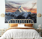 Ambesonne Mountain Tapestry King Size, Evening South High Hill Above the Sky Colorful Nepal Everest Photo, Wall Hanging Bedspread Bed Cover Wall Decor, 104" X 88", Bluegrey Salmon