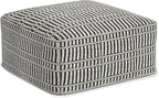 SIMPLIHOME Safford Square Pouf - 20 inch Wide Upholstered PET Polyester Ottoman in Black and White, Boho Indoor/Outdoor Footstool or Extra Seating for Living Room, Bedroom, or Patio, Assembled
