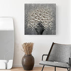 100% Hand-Painted White Flower Art Oil Painting, Modern Home Furnishing Canvas Painting Decoration, 3D Abstract Mural Painting,24x24 inch Frame Wall Art Hanging