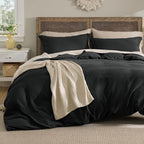 Bedsure Luxury Waffle Duvet Cover Queen Size - Textured Duvet Cover Set, Soft, Breathable Bedding Set (90"x90") with 2 Pillow Shams for All Season, Black, Comforter Not Included