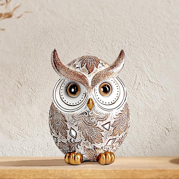 Owl Statue and Figurine for Home Decor Accents Adorable Owl for Shelf Bookshelf Bedroom Living Room Office Table Desk Modern Decorations Animal Sculpture for Birds Lovers
